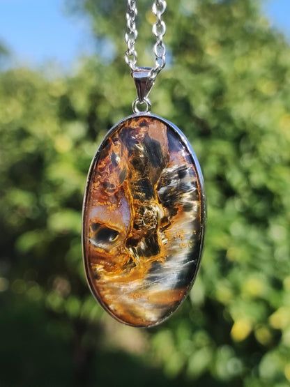 Pietersite or - Collier de pierres précieuses en argent sterling 925 Protection de la nature Rareté Pierre de guérison Cristal Homme Femme Cadeau He She Réflexion chatoyante