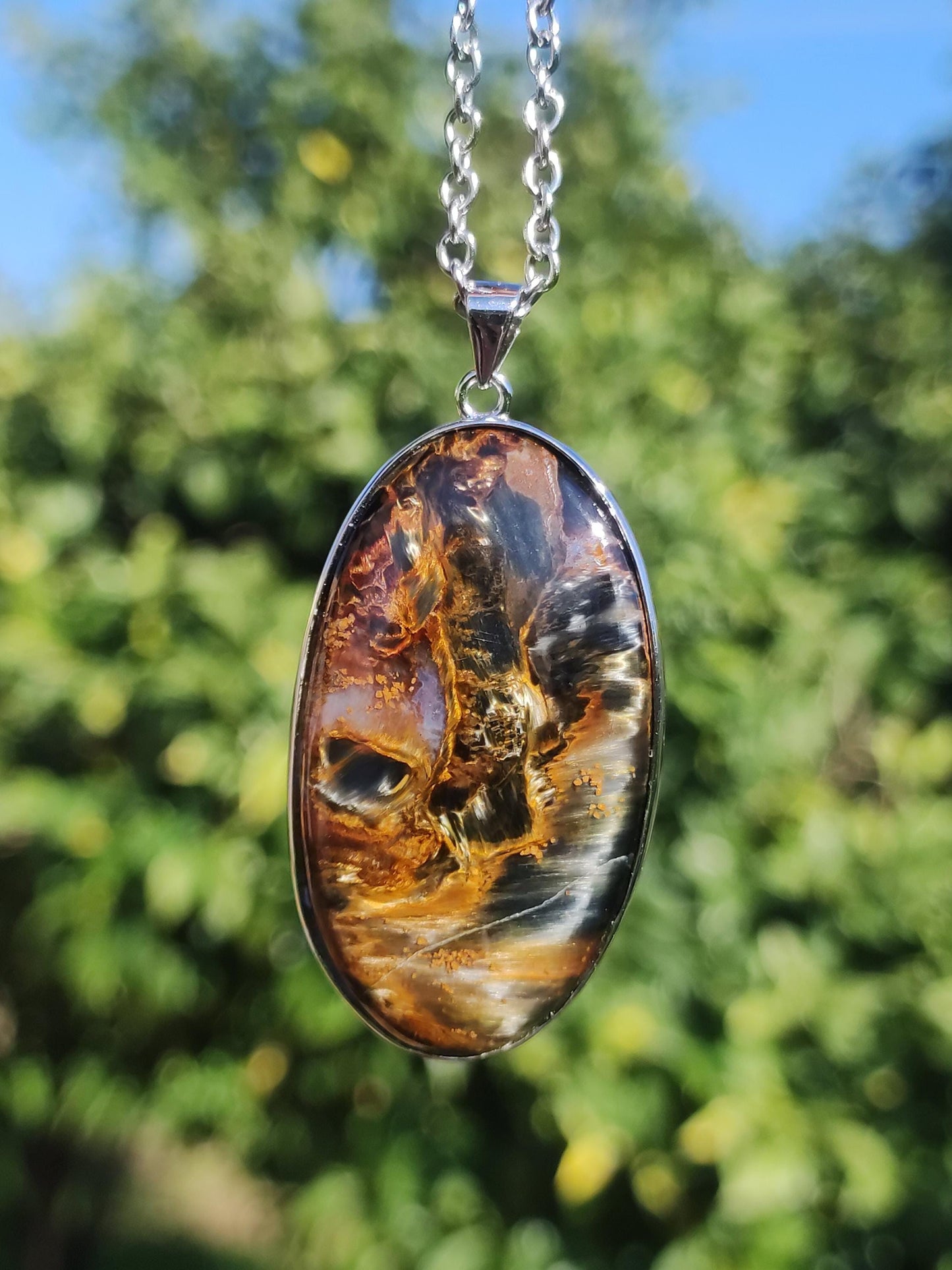 Pietersite or - Collier de pierres précieuses en argent sterling 925 Protection de la nature Rareté Pierre de guérison Cristal Homme Femme Cadeau He She Réflexion chatoyante