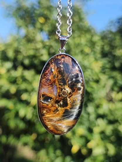 Pietersite or - Collier de pierres précieuses en argent sterling 925 Protection de la nature Rareté Pierre de guérison Cristal Homme Femme Cadeau He She Réflexion chatoyante