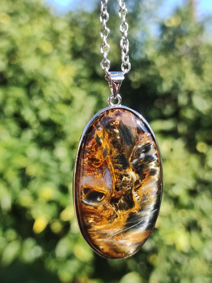 Pietersite or - Collier de pierres précieuses en argent sterling 925 Protection de la nature Rareté Pierre de guérison Cristal Homme Femme Cadeau He She Réflexion chatoyante