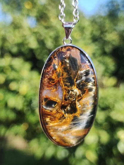 Pietersite or - Collier de pierres précieuses en argent sterling 925 Protection de la nature Rareté Pierre de guérison Cristal Homme Femme Cadeau He She Réflexion chatoyante