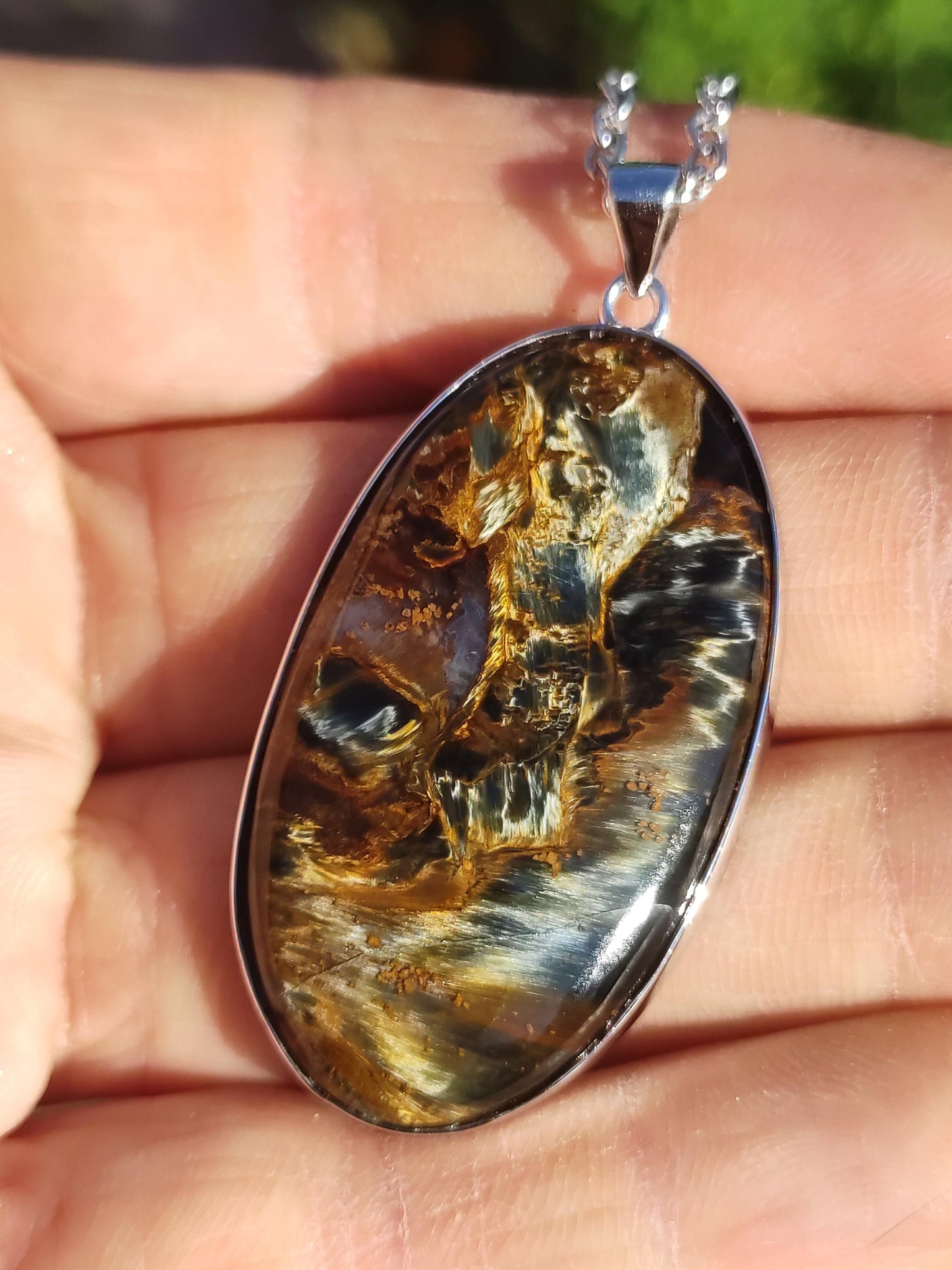 Pietersite or - Collier de pierres précieuses en argent sterling 925 Protection de la nature Rareté Pierre de guérison Cristal Homme Femme Cadeau He She Réflexion chatoyante