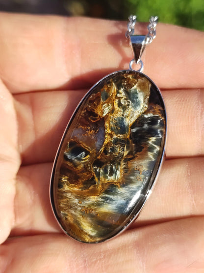 Pietersite or - Collier de pierres précieuses en argent sterling 925 Protection de la nature Rareté Pierre de guérison Cristal Homme Femme Cadeau He She Réflexion chatoyante