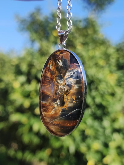 Pietersite or - Collier de pierres précieuses en argent sterling 925 Protection de la nature Rareté Pierre de guérison Cristal Homme Femme Cadeau He She Réflexion chatoyante