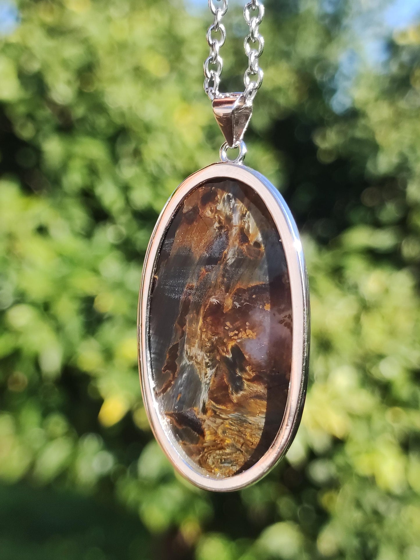 Pietersite or - Collier de pierres précieuses en argent sterling 925 Protection de la nature Rareté Pierre de guérison Cristal Homme Femme Cadeau He She Réflexion chatoyante