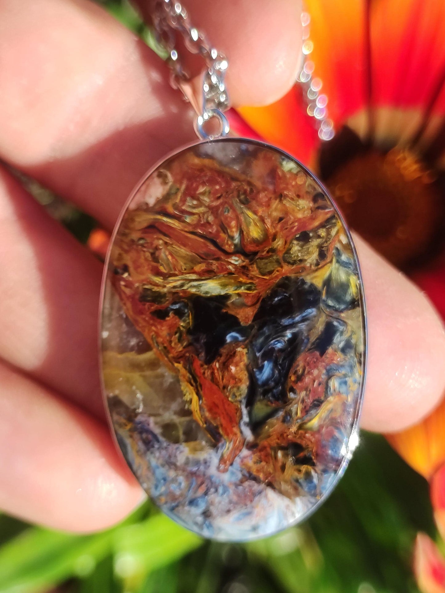 Pietersite or - Collier de pierres précieuses en argent sterling 925 Protection de la nature Rareté Pierre de guérison Cristal Homme Femme Cadeau He She Réflexion chatoyante