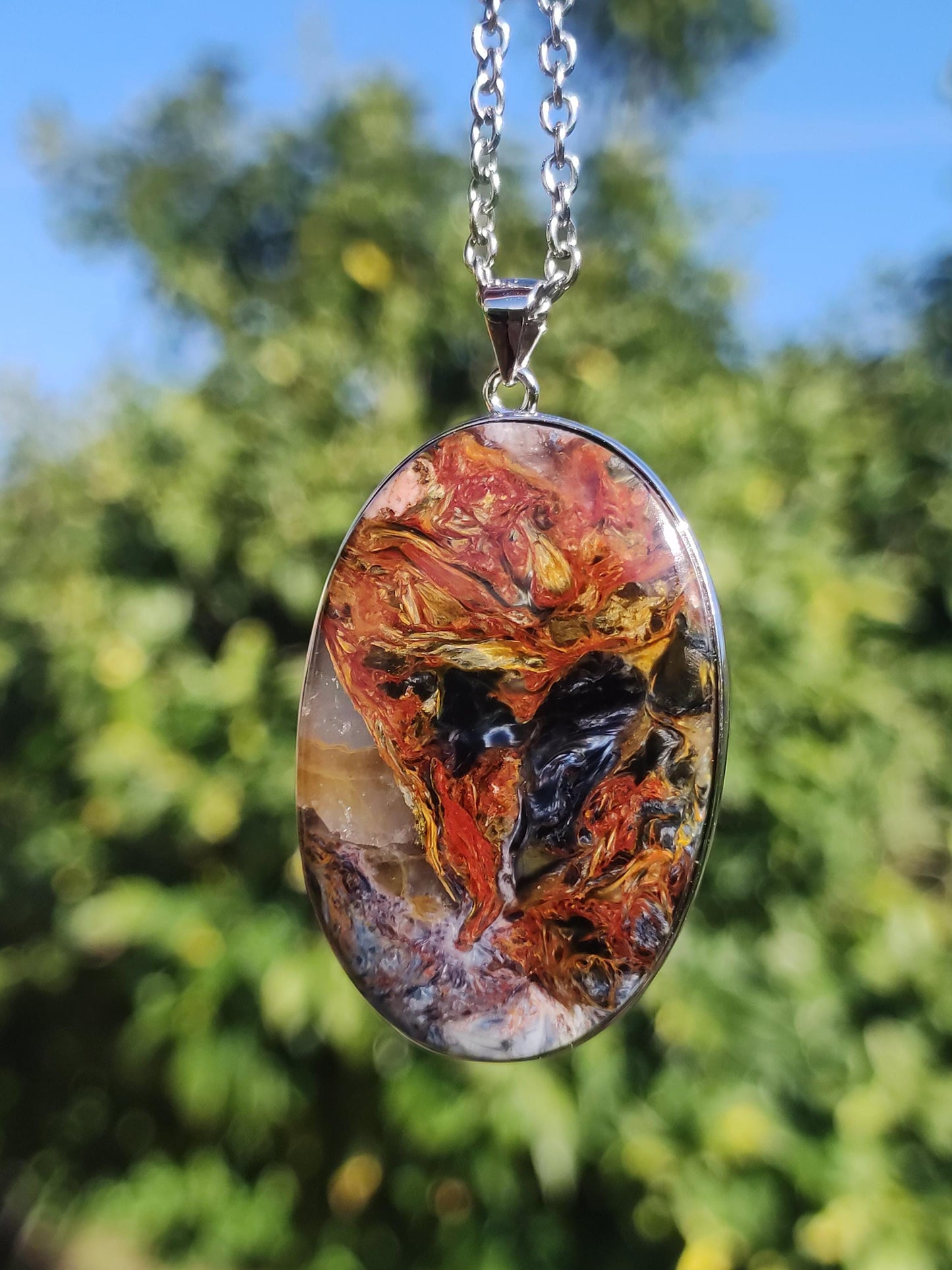 Pietersite or - Collier de pierres précieuses en argent sterling 925 Protection de la nature Rareté Pierre de guérison Cristal Homme Femme Cadeau He She Réflexion chatoyante