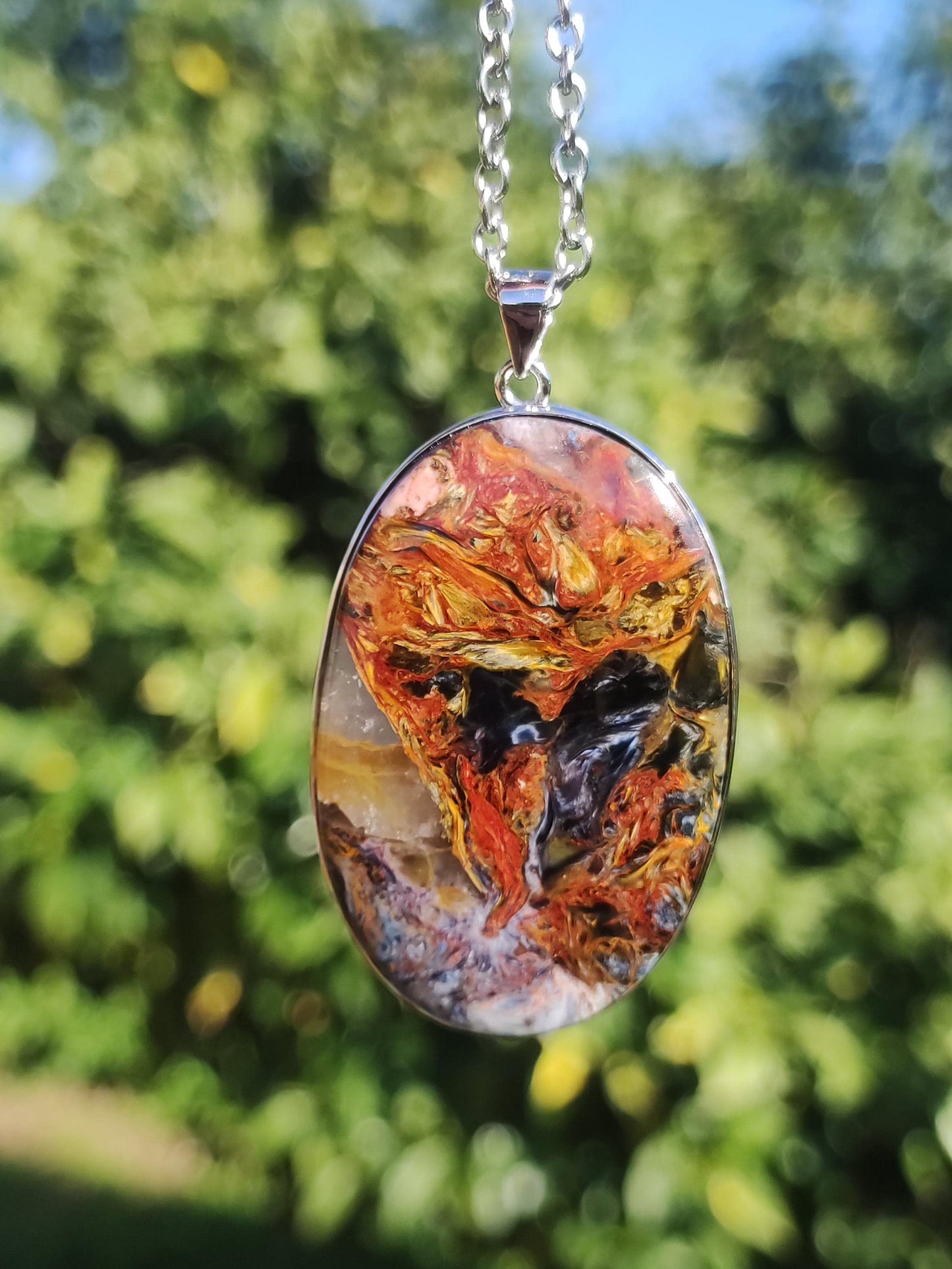 Pietersite or - Collier de pierres précieuses en argent sterling 925 Protection de la nature Rareté Pierre de guérison Cristal Homme Femme Cadeau He She Réflexion chatoyante