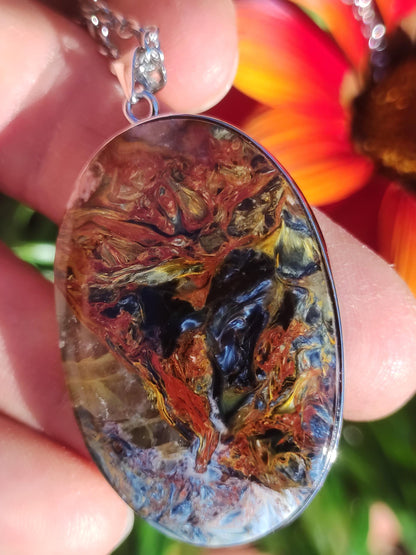 Pietersite or - Collier de pierres précieuses en argent sterling 925 Protection de la nature Rareté Pierre de guérison Cristal Homme Femme Cadeau He She Réflexion chatoyante