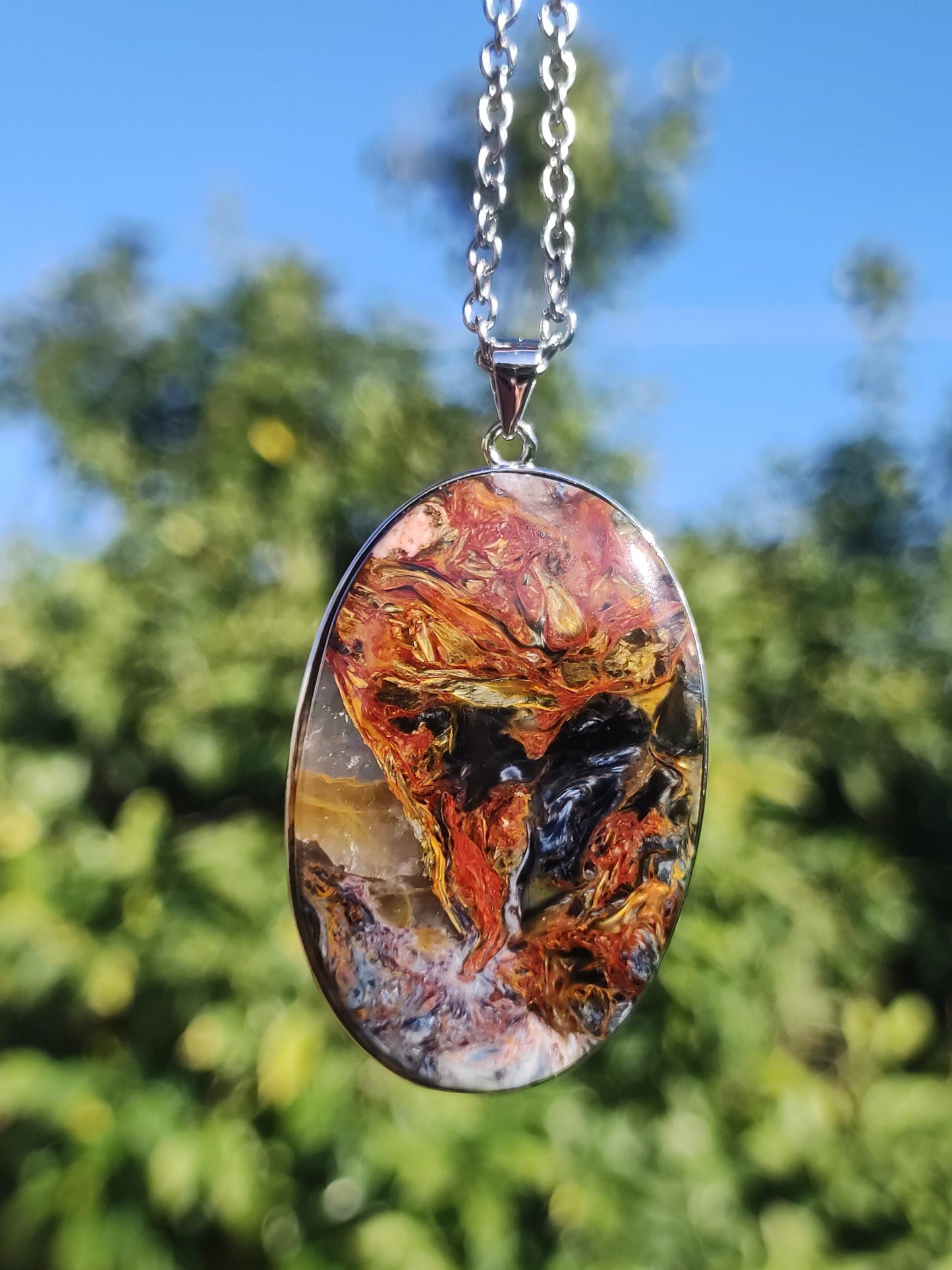 Pietersite or - Collier de pierres précieuses en argent sterling 925 Protection de la nature Rareté Pierre de guérison Cristal Homme Femme Cadeau He She Réflexion chatoyante