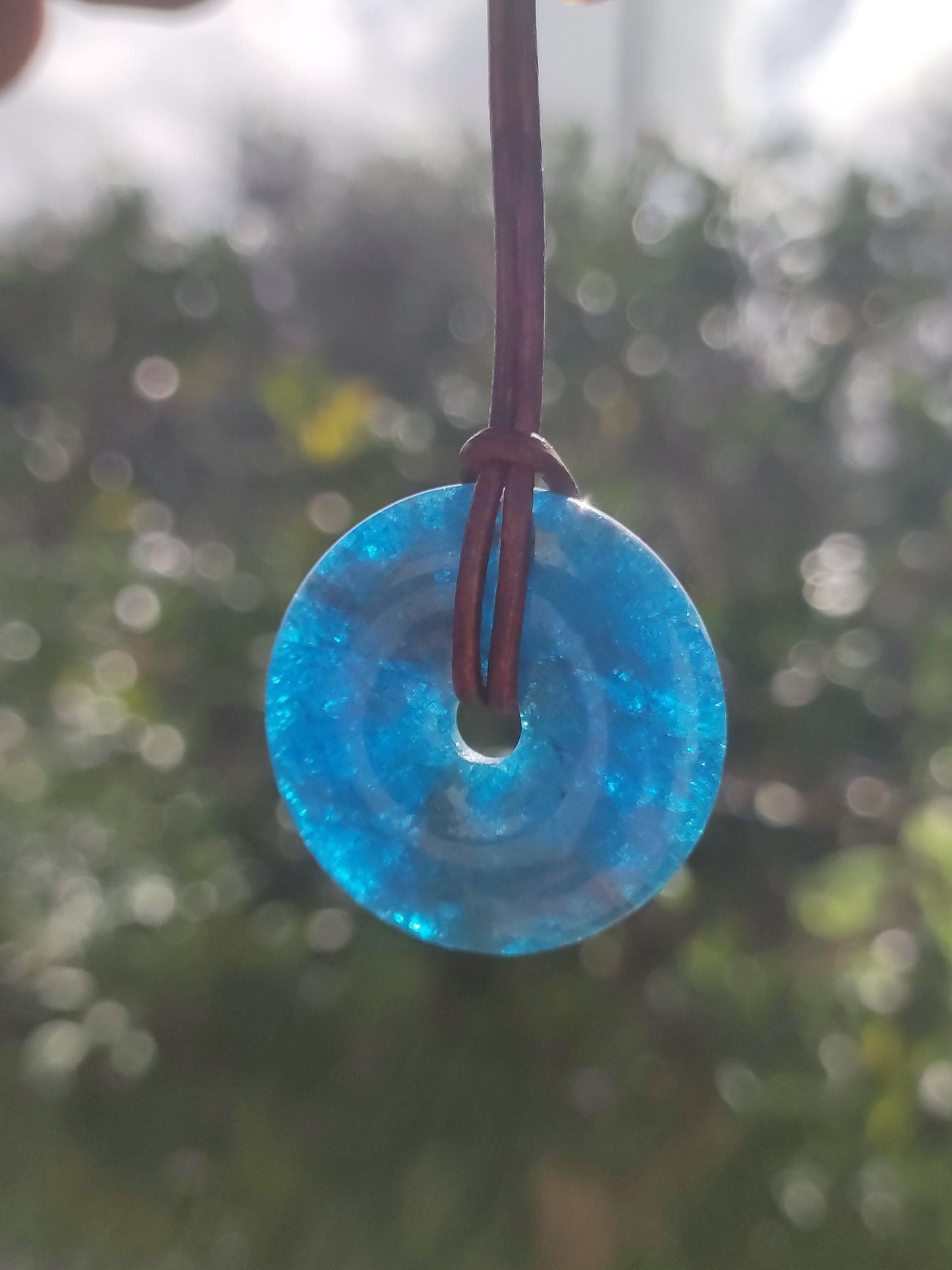 Apatit AAA ~ Donut 30mm ~ Edelstein Kette blau Natur Rarität Schutzsymbol Heilstein Kristall HIPPIE Boho Ethno Mann Frau Geschenk Er Sie