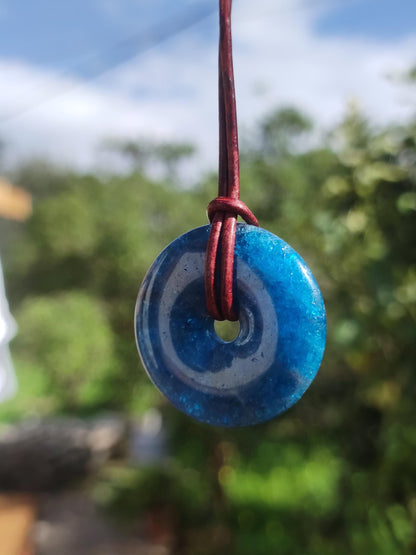 Apatit AAA ~ Donut 30mm ~ Edelstein Kette blau Natur Rarität Schutzsymbol Heilstein Kristall HIPPIE Boho Ethno Mann Frau Geschenk Er Sie