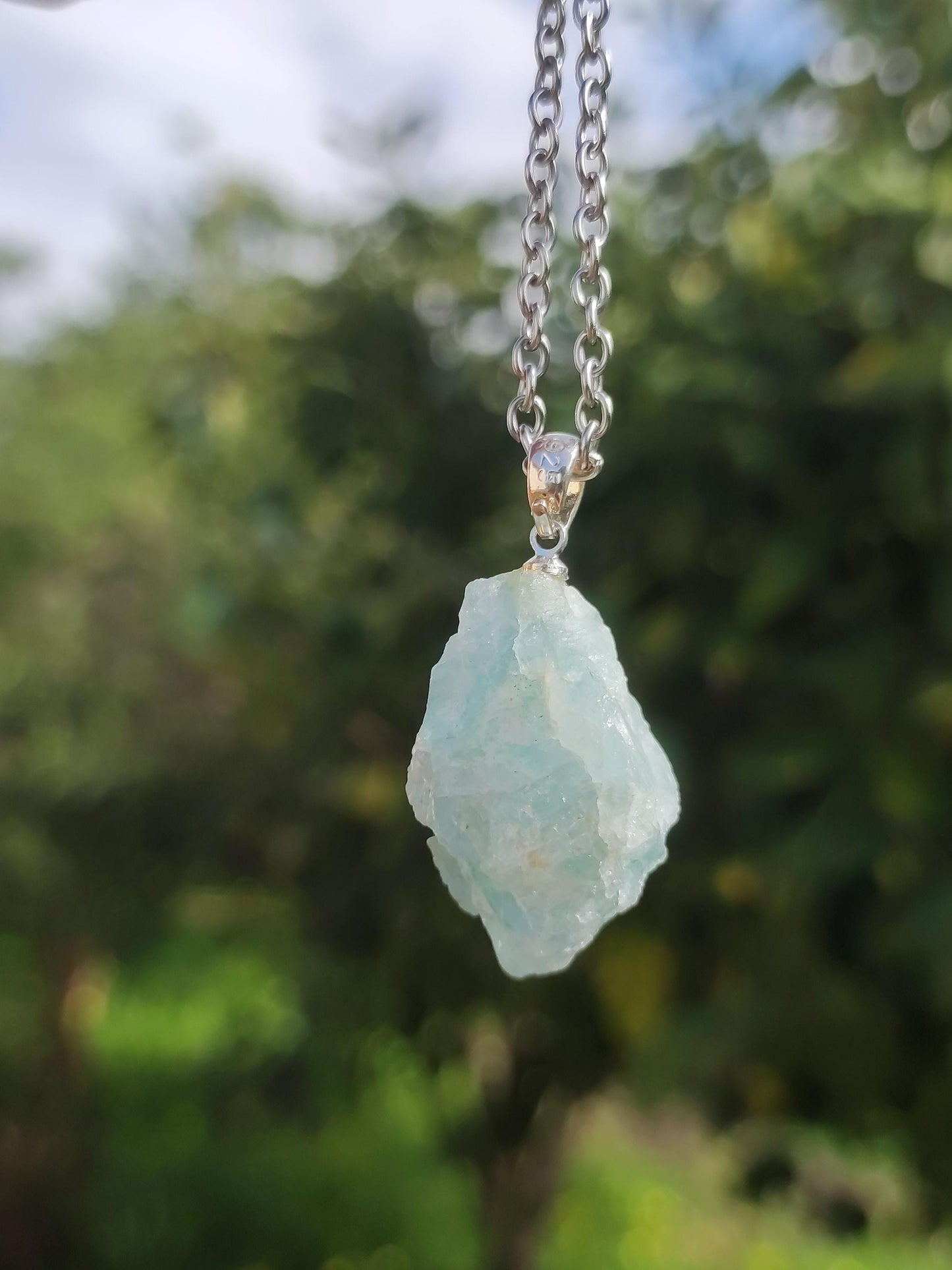 Aquamarin roh 925 Sterling Silber Edelstein Kette blau Rarität Natur Heilstein Kristall Anhänger Mann Frau Er Sie Bruder Geschenk Freund