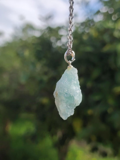 Aquamarin roh 925 Sterling Silber Edelstein Kette blau Rarität Natur Heilstein Kristall Anhänger Mann Frau Er Sie Bruder Geschenk Freund