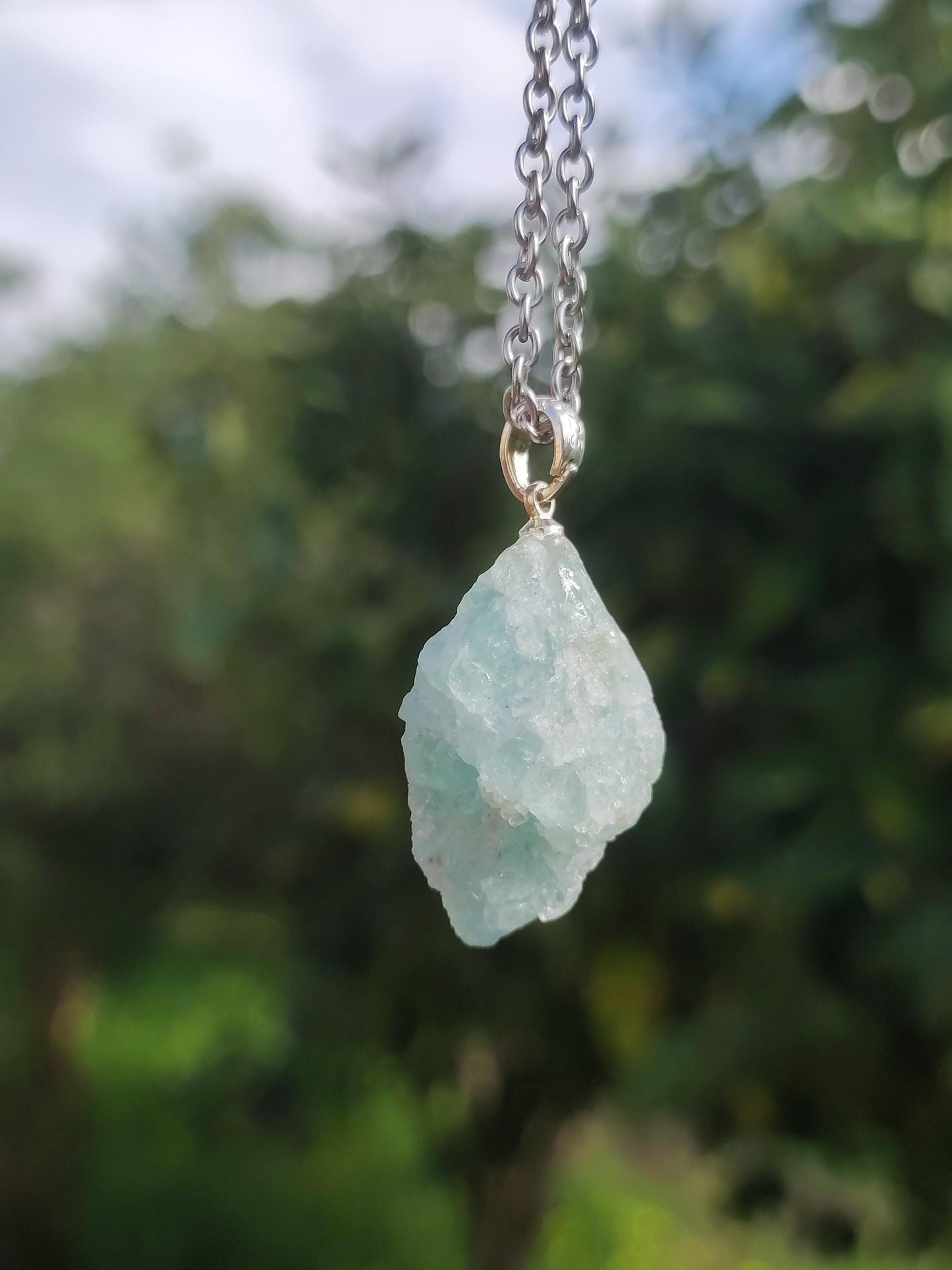 Aquamarin roh 925 Sterling Silber Edelstein Kette blau Rarität Natur Heilstein Kristall Anhänger Mann Frau Er Sie Bruder Geschenk Freund