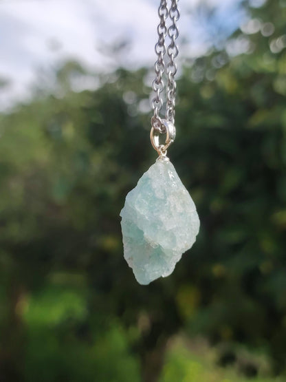 Aquamarin roh 925 Sterling Silber Edelstein Kette blau Rarität Natur Heilstein Kristall Anhänger Mann Frau Er Sie Bruder Geschenk Freund