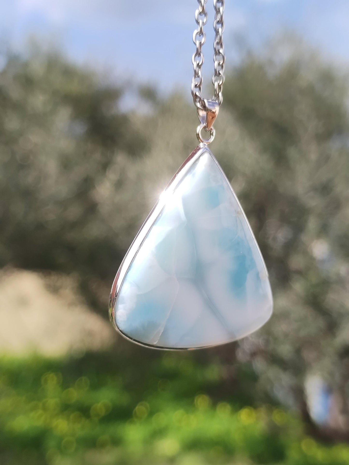 Larimar AAA "Atlantis Stone" gemstone necklace 925 Sterling Silver woman jewelry precious natural healing stone hippie rarity sea sky blue gift