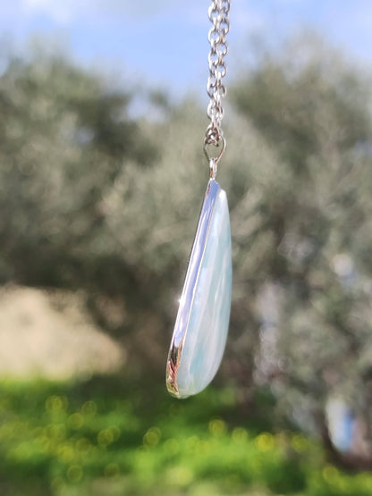 Larimar AAA "Atlantis Stone" gemstone necklace 925 Sterling Silver woman jewelry precious natural healing stone hippie rarity sea sky blue gift