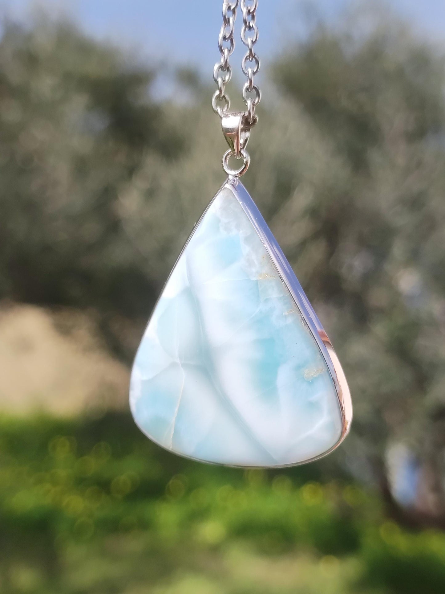 Larimar AAA "Atlantis Stone" gemstone necklace 925 Sterling Silver woman jewelry precious natural healing stone hippie rarity sea sky blue gift
