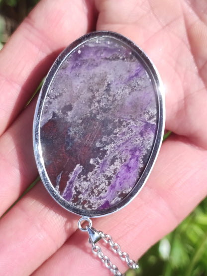 XL Sugilite / Sugilite including 925 silver setting, purple lilac gemstone necklace, natural healing stone, energy rarity, man, woman, he/she, gift, elegant