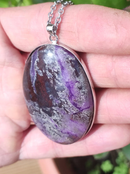XL Sugilite / Sugilite including 925 silver setting, purple lilac gemstone necklace, natural healing stone, energy rarity, man, woman, he/she, gift, elegant