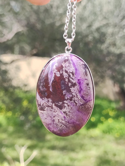 XL Sugilite / Sugilite including 925 silver setting, purple lilac gemstone necklace, natural healing stone, energy rarity, man, woman, he/she, gift, elegant