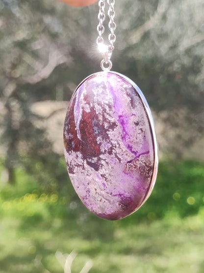XL Sugilite / Sugilite including 925 silver setting, purple lilac gemstone necklace, natural healing stone, energy rarity, man, woman, he/she, gift, elegant