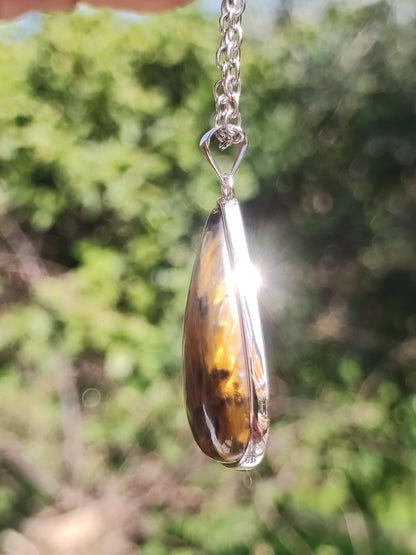 Pietersite or - Collier de pierres précieuses en argent sterling 925 Protection de la nature Rareté Pierre de guérison Cristal Homme Femme Cadeau He She Réflexion chatoyante