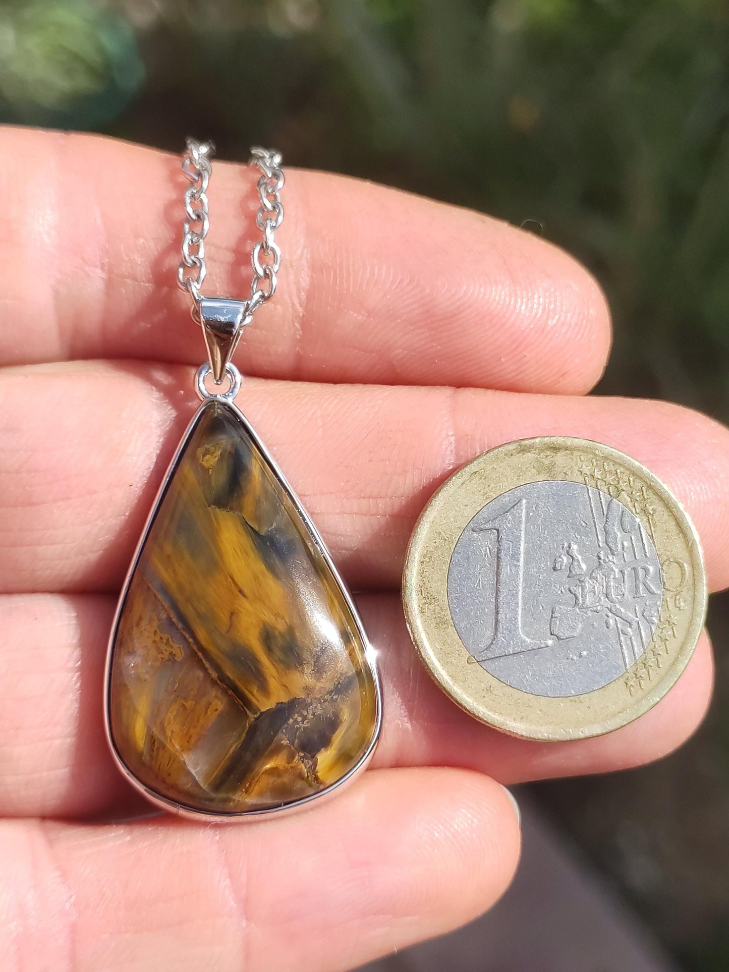 Pietersite or - Collier de pierres précieuses en argent sterling 925 Protection de la nature Rareté Pierre de guérison Cristal Homme Femme Cadeau He She Réflexion chatoyante