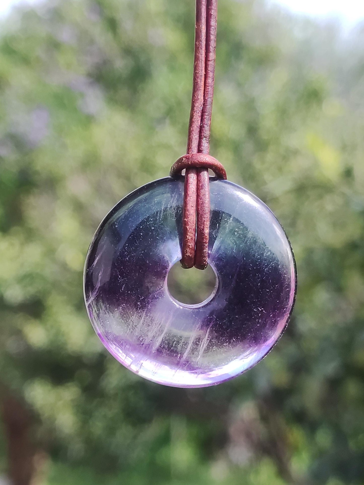 Rainbow Fluorite 30mm Donut - Gemstone Necklace for Women, Men, and Children - Hippie, Goa, Boho, Ethnic, Nature, Protection Symbol Pendant, Healing Stone, Energy Gift