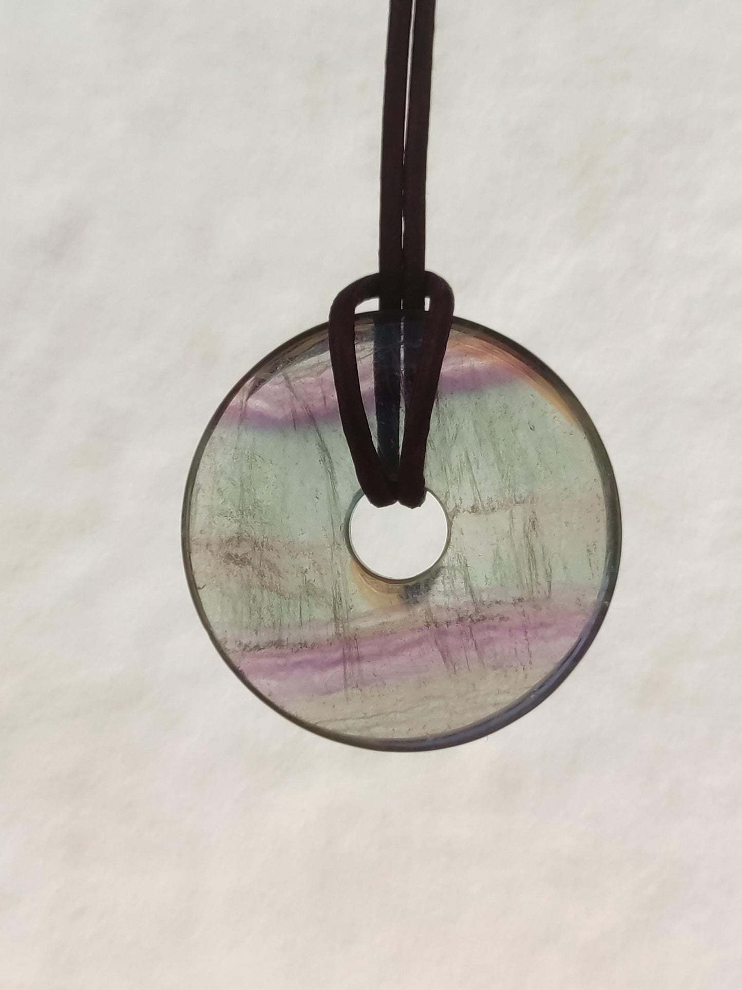 Rainbow Fluorite 30mm Donut - Gemstone Necklace for Women, Men, and Children - Hippie, Goa, Boho, Ethnic, Nature, Protection Symbol Pendant, Healing Stone, Energy Gift