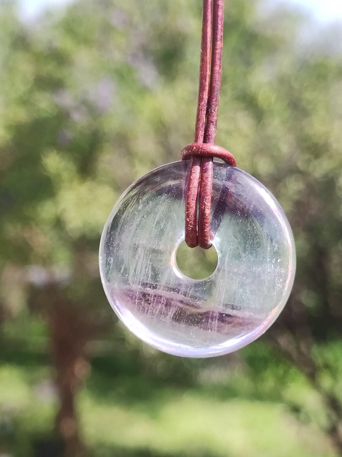Rainbow Fluorite 30mm Donut - Gemstone Necklace for Women, Men, and Children - Hippie, Goa, Boho, Ethnic, Nature, Protection Symbol Pendant, Healing Stone, Energy Gift