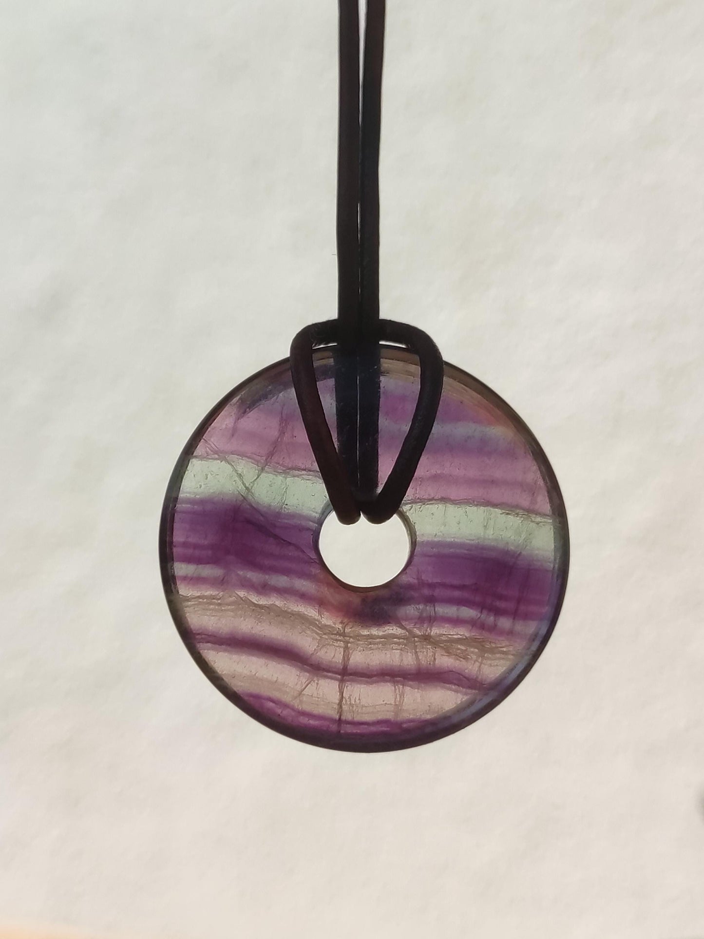Rainbow Fluorite 30mm Donut - Gemstone Necklace for Women, Men, and Children - Hippie, Goa, Boho, Ethnic, Nature, Protection Symbol Pendant, Healing Stone, Energy Gift
