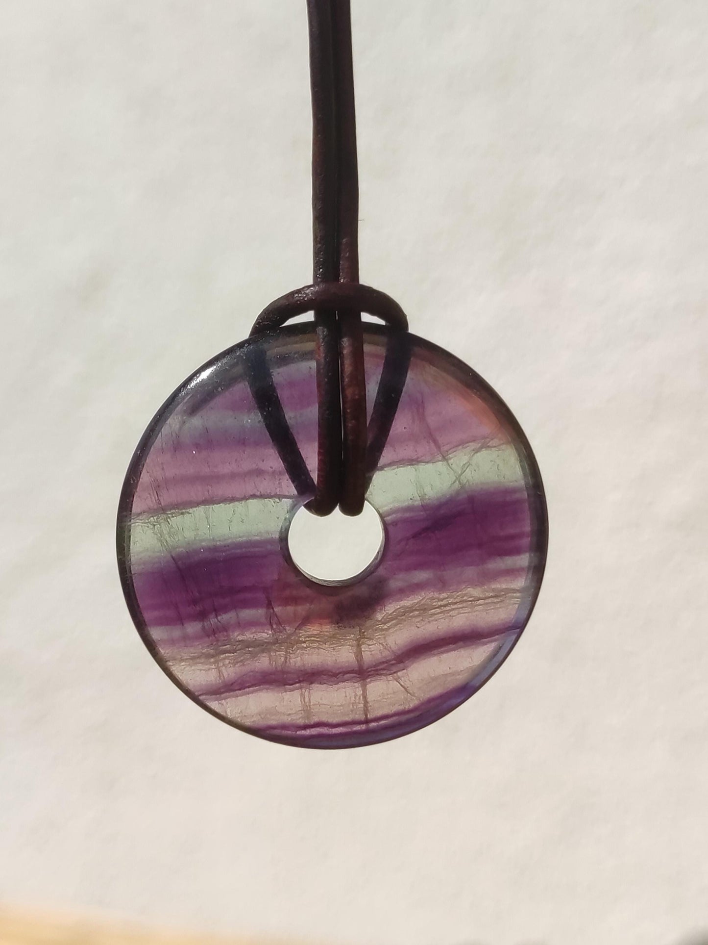 Rainbow Fluorite 30mm Donut - Gemstone Necklace for Women, Men, and Children - Hippie, Goa, Boho, Ethnic, Nature, Protection Symbol Pendant, Healing Stone, Energy Gift