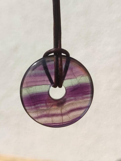 Rainbow Fluorite 30mm Donut - Gemstone Necklace for Women, Men, and Children - Hippie, Goa, Boho, Ethnic, Nature, Protection Symbol Pendant, Healing Stone, Energy Gift