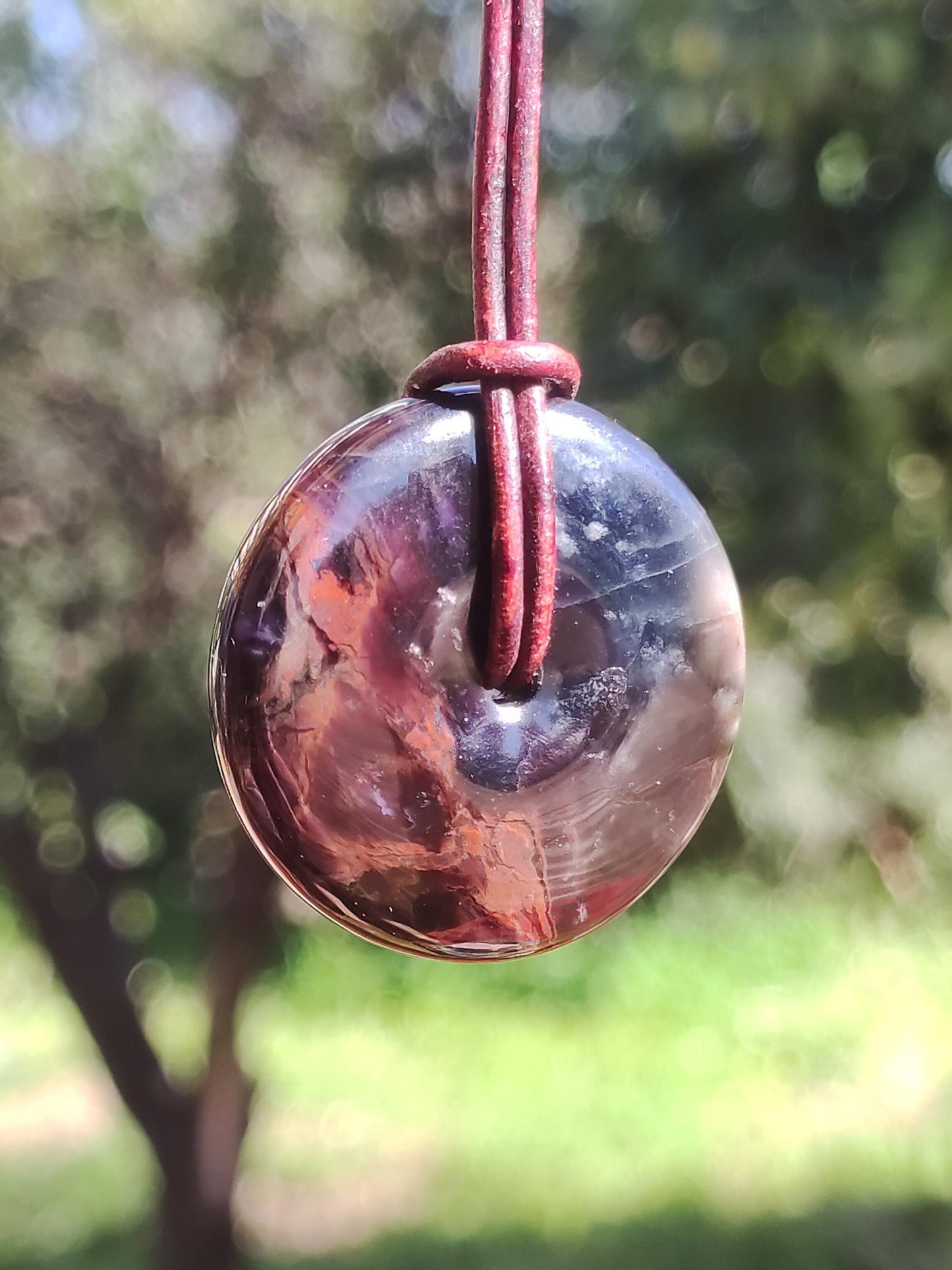 Sugilite &amp; Richterite Bustamite Protection Donut Gemstone Crystal Healing Stone Rarity Rare Collector Sugilite red blue purple pendant round gift