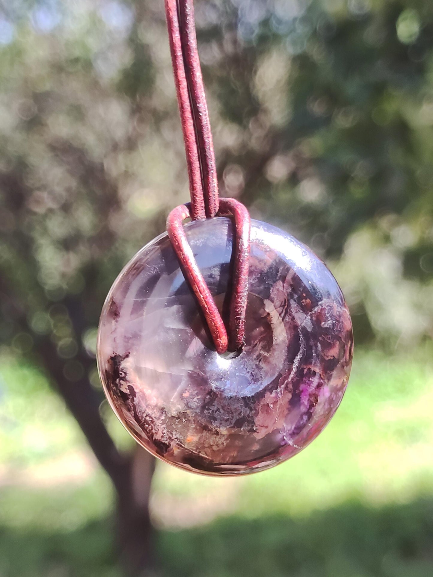 Sugilite &amp; Richterite Bustamite Protection Donut Gemstone Crystal Healing Stone Rarity Rare Collector Sugilite red blue purple pendant round gift