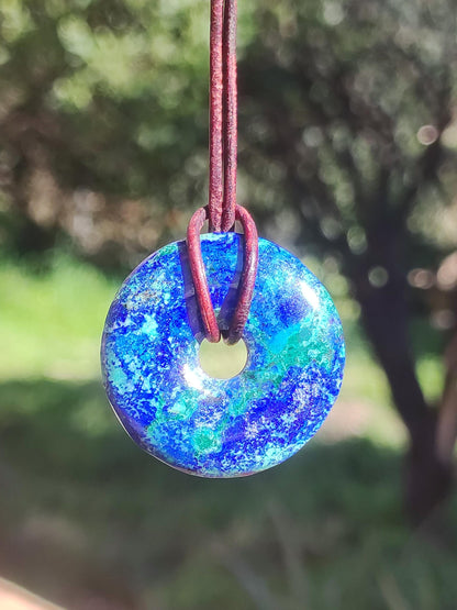 Azurite - malachite - chrysocolle bleu vert ~ collier pierres précieuses HIPPIE GOA Boho Tibet Ethno Nature Donut symbole protecteur pierre de guérison collectionneur homme femme