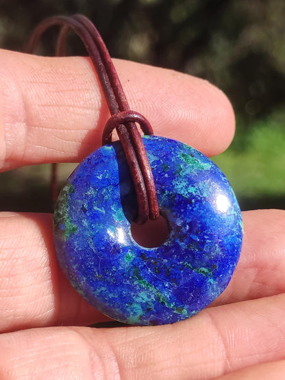 Azurite - malachite - chrysocolle bleu vert ~ collier pierres précieuses HIPPIE GOA Boho Tibet Ethno Nature Donut symbole protecteur pierre de guérison collectionneur homme femme