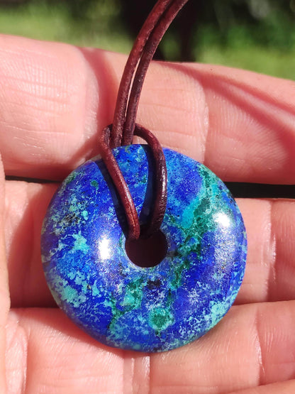 Azurite - malachite - chrysocolle bleu vert ~ collier pierres précieuses HIPPIE GOA Boho Tibet Ethno Nature Donut symbole protecteur pierre de guérison collectionneur homme femme