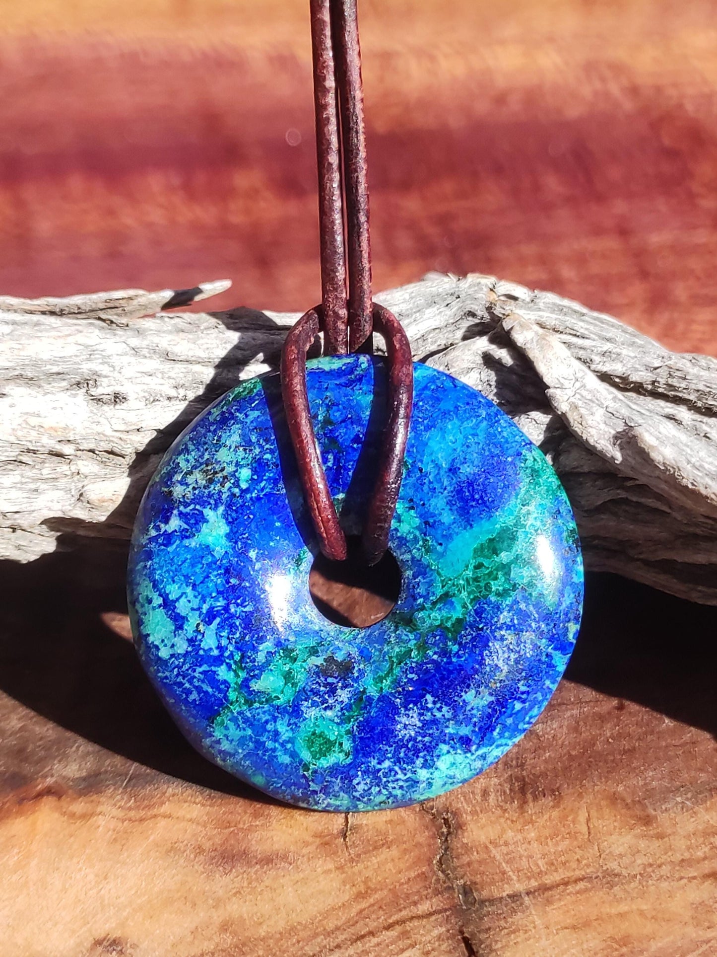 Azurite - malachite - chrysocolle bleu vert ~ collier pierres précieuses HIPPIE GOA Boho Tibet Ethno Nature Donut symbole protecteur pierre de guérison collectionneur homme femme