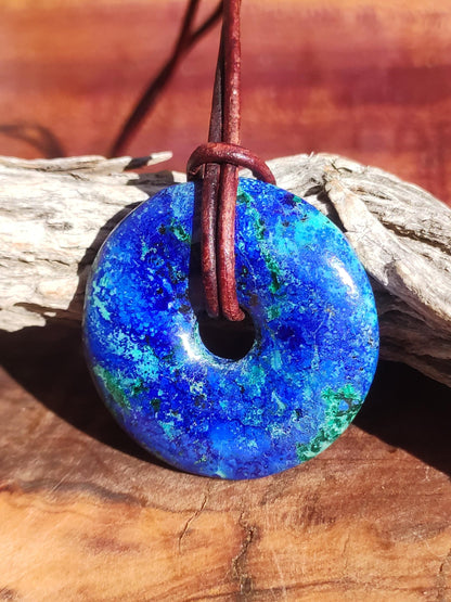 Azurite - malachite - chrysocolle bleu vert ~ collier pierres précieuses HIPPIE GOA Boho Tibet Ethno Nature Donut symbole protecteur pierre de guérison collectionneur homme femme
