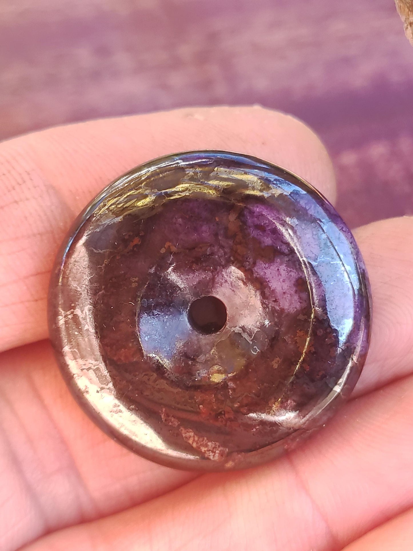 Sugilite protection donut gemstone crystal healing stone rarity rare collector sugilite purple pendant round gift man woman he her friend violet