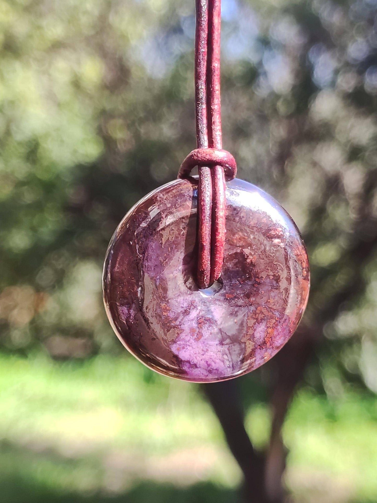 Sugilite protection donut gemstone crystal healing stone rarity rare collector sugilite purple pendant round gift man woman he her friend violet