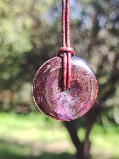 Sugilite protection donut gemstone crystal healing stone rarity rare collector sugilite purple pendant round gift man woman he her friend violet