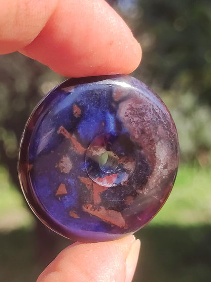 Sugilite &amp; Richterite Bustamite Protection Donut Gemstone Crystal Healing Stone Rarity Rare Collector Sugilite red blue purple pendant round gift