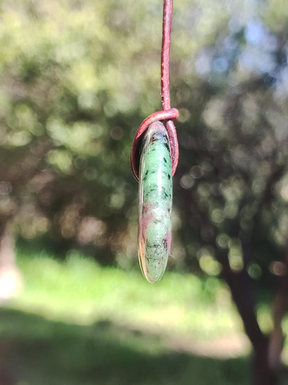 Rubis en Zoisite ~ Donut Collier de pierres précieuses Rouge Vert Pierre de guérison naturelle Homme Femme Bonne chance Protection HIPPIE GOA Boho Tibet Ethnique Rareté Cadeau Lui Elle