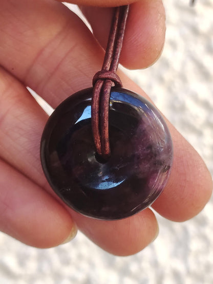 Sugilite protection donut gemstone crystal healing stone rarity rare collector sugilite purple pendant round gift man woman he her friend violet