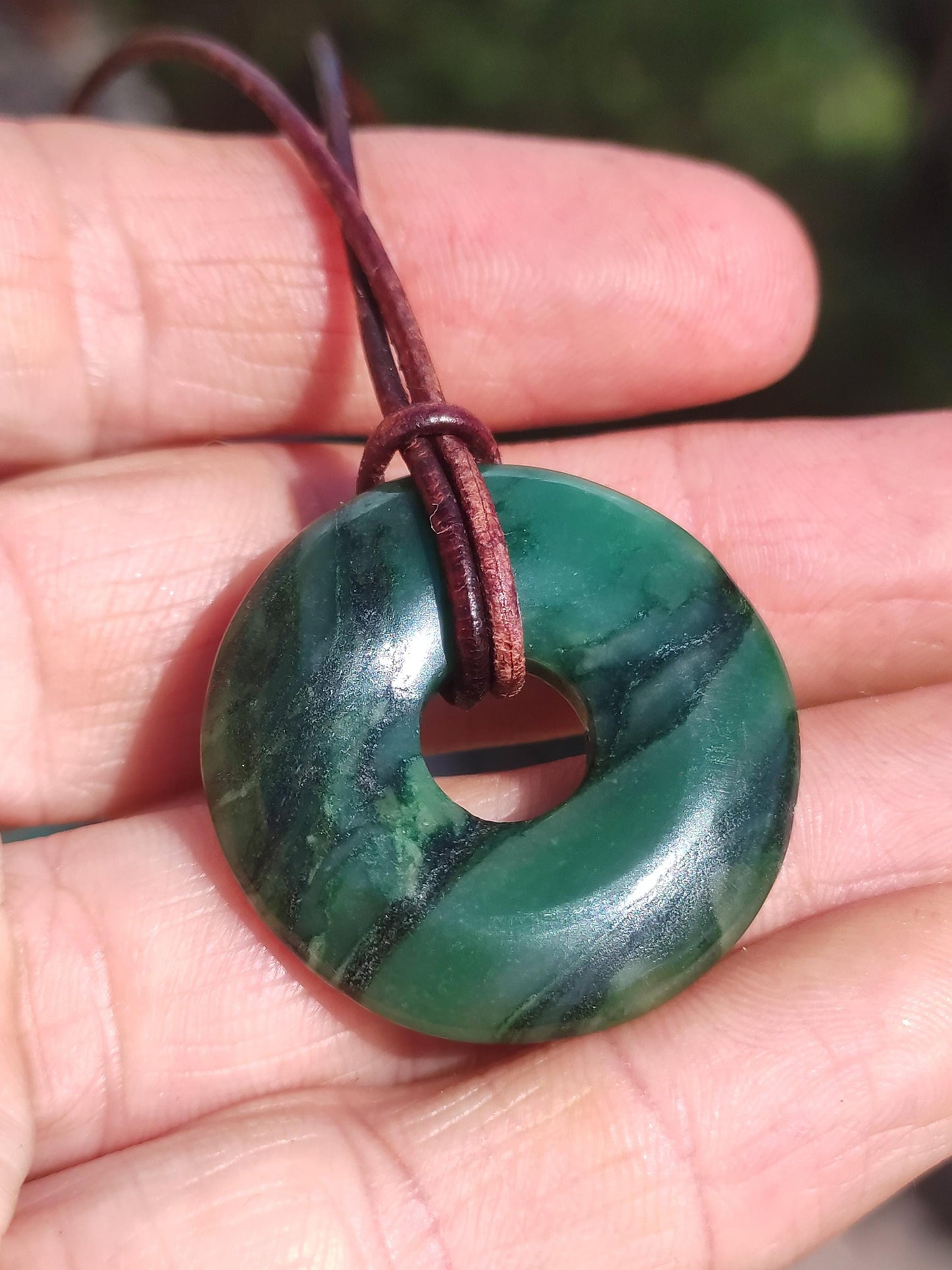 Africa Jade 30mm ~ Gemstone Donut Necklace Green Natural Goa HIPPIE Healing Stone Crystals Pendant Man Woman Child Gift He Her Brother Sister