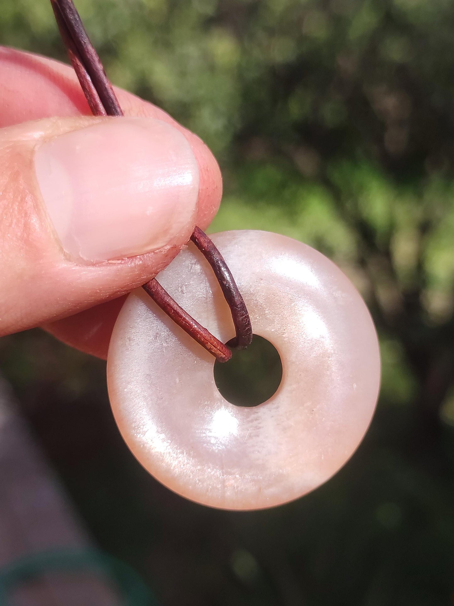 Moonstone A red - Donut gemstone necklace HIPPIE GOA Boho Ethno Nature Donut protective symbol healing stone collector unique man woman he her gift